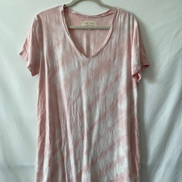 Cloth & Stone Anthropologie Womens Pink V Neck Tie Dye Tunic Dress Size Medium - Picture 1 of 9